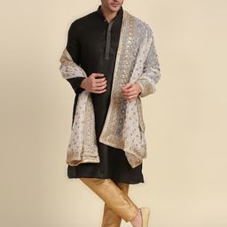 dupatta bazaar Net Embroidered White Men Dupatta-picture-15