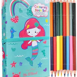zyamalox Mermaid Theme Cartoon Colouring Book with 8 Double Side Colour Pencils-picture-11
