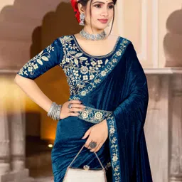 hutah Unstitched Velvet Blouse Material Embroidered-picture-19