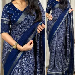 sonika fashions Printed Kalamkari Cotton Silk Saree image 1