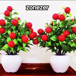 zonezer Best For Home/Office Table Decoration or Gift Table Flower Pot Green, Red Cherry Artificial Flower with Pot-picture-21