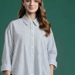 pp vastram Women Regular Fit Striped Slim Collar Casual Shirt-picture-27