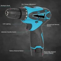thor SmartBuy 12V x 2 Batteries Li-ion Dual Speed Multi-Purpose Home and Professional Cordless Drill image 4