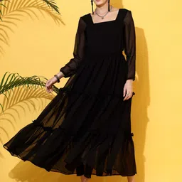 sheetal associates Women Fit and Flare Black Maxi/Full Length Dress-picture-22