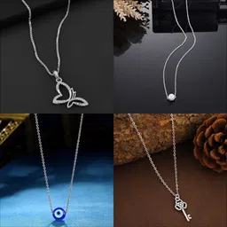 boghra sales Pack of 4 Sterling Silver Finished Necklace Pendant Chain for Girls,Women Cubic Zirconia, Diamond, Crystal Silver, Sterling Silver Plated Silver, Sterling Silver, Alloy Chain-picture-13