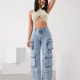 qeboo Women Loose Fit High Rise Light Blue Jeans-picture-45