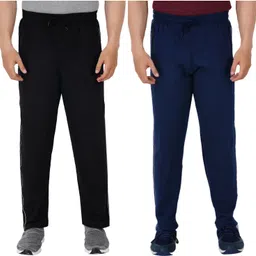 feel track Men Self Design Black, Blue Track Pants image 1
