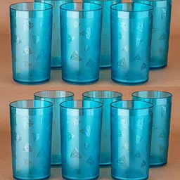 centureum (Pack of 12) 100% UNBREAKABLE Prism Pattern Plastic Water Juice Drinking Sky Blue Colored Glasses Set Of 12 Glass Set Water/Juice Glass-picture-26