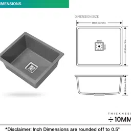 meta Quartz Sink - 21 x 18 x 8.5 In, 10mm Thickness - Heavy - Duty Premium Quality 21X18GREY Top Mount image 3