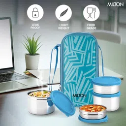 milton Stack Pack 4 Steel Lunch Box (2 X 340 + 2 X 500 ml containers) with Jacket 4 Containers Lunch Box image 4