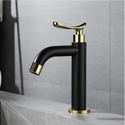 flowlet Basin Pillar Cock Tap Faucet for Wash Basin Gold & Matte Black Waterfall Bathroom Faucet - 7 inch Tall, Single Handle Faucet Pillar Tap Faucet-picture-15