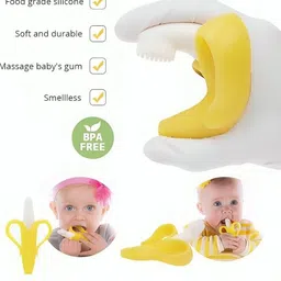 profecto Baby Ultra Soft Bristle Banana Silicone Toothbrush Teether| Baby Teether Toy Teether and Feeder image 5