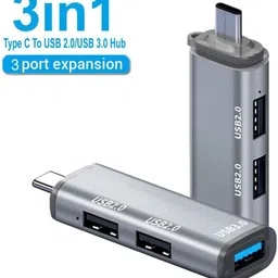 spincart Type C 3 Port USB Hub, 1 port USB 3.0 & 2 Port USB 2.0 For Laptop 3 Port Dongle USB Hub image 2
