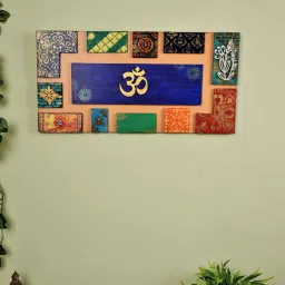 disoo fashions Wooden 3D Handmade Rectangle Wall Art In Blue With Om image 1