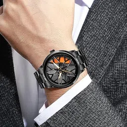 realbuff NAYABE Spinner Watch | Rotating Gyro Watch | Green & Black Analog Watch Analog Watch - For Men Spinning car wheel rotating gyro orange & balck watch image 4