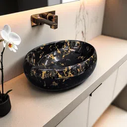 clayramic Premium Designer(M-24) Ceramic Washbasin With Waste Coupling & Pipe Set ) (12x16x5)(M-Upd-1024) Table Top Basin image 3