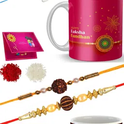 nadnn Thread MR-RR-M-R47 & RAKHI 2-3-9_1707 Gold Finish Rakhi, Chawal Roli Pack, Greeting Card, Mug Set-picture-10
