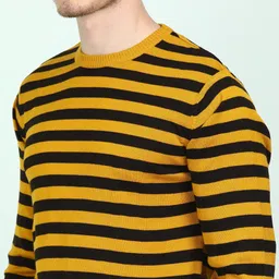 peter england Men Woven Round Neck Yellow, Black Sweater image 5