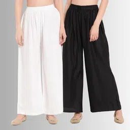 zayanqa Pack of 2 Women Flared White, Black Cotton Blend Trousers image 1