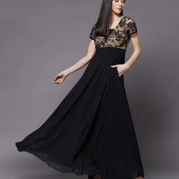 miss chase Women Fit and Flare Black, Gold Maxi/Full Length Dress-picture-26