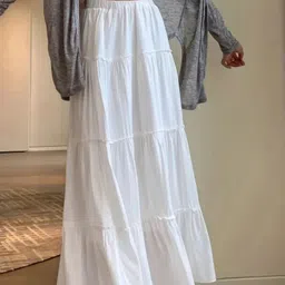 sarojani Women Solid Flared White Skirt image 1