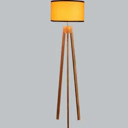 sapphire Aera Orange Fabric Shade Tripod Floor Lamp With Wood Base image 3