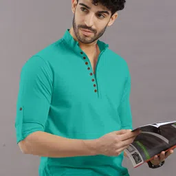 vtexx Men Solid Cotton Blend Straight Kurta-picture-11