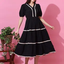 sheetal associates Women Fit and Flare Black Midi/Calf Length Dress image 3