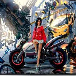 Flipkart SmartBuy Combo of Full Body Laptop Skin and Mouse Pad - Girl with Motorcycle Sci-Fi Art No Residue Removable Self Adhesive Vinyl Reusable Laptop Skin Compatible for 15.6 inch image 2