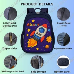 mous Navy Blue Rocket Printed Backpack for Boys – Durable & Trendy Waterproof School Bag image 5