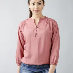 fab star Casual Regular Sleeves Solid Women Pink Top-picture-22