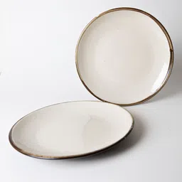 kala kriti Ivory Rimmed Ceramic Dinner Plate for Main Course, Snacks, Modern Dining 10 inch Half Plate-picture-28