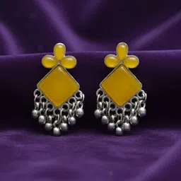 estyle Yellow Monalisa Earrings | Silver Tone Copper Jhumki Earring-picture-32