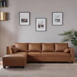 mintwud from pepperfry BIngo Leatherette RHS Sectional Sofa (3+ Lounger) In Tan Colour-picture-31