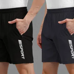 avolt Pack of 2 Solid Men Black, Dark Grey Casual Shorts image 1