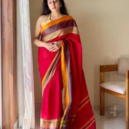s g sarees Solid/Plain, Woven, Floral Print, Temple Border Handloom Handloom Cotton Blend Saree image 4