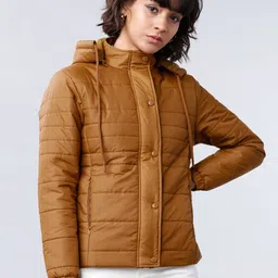 Tokyo Talkies Women Camel Brown Solid Padded Jacket-picture-26