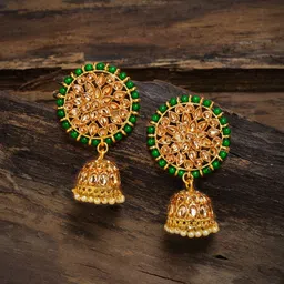 Zaveri Pearls Gold-Toned & Green Dome Shaped Jhumkas-image-65
