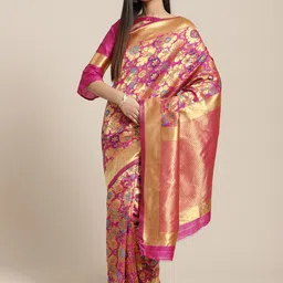 Saree mall Pink & Golden Woven Design Banarasi Saree-picture-36