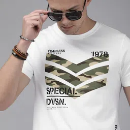 Roadster Men White Printed Round Neck Pure Cotton T-shirt-image-83