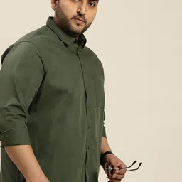 Sztori Men Plus Size Olive Green Pure Cotton Solid Casual Shirt-picture-20