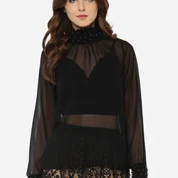 Porsorte Women Black Solid Top-picture-14