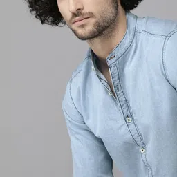 Roadster Men Blue Regular Fit Faded Casual Chambray Shirt-picture-32