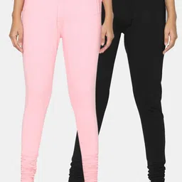 TSG Bliss Women Pack Of 2 Black & Pink Solid Churidar-Length leggings-picture-12