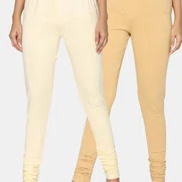 TSG Bliss Women Pack Of 2 Beige & Cream-Colored Solid Churidar-Length leggings image 1