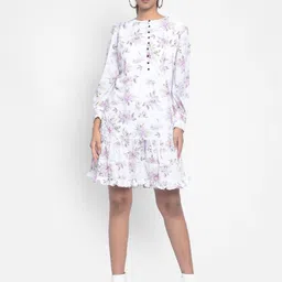 Crimsoune Club Floral Printed Cuffed Sleeves Drop-Waist Dress-picture-29