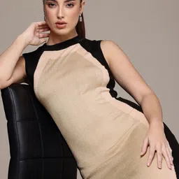 bebe Sleeveless Colourblocked Midi Jumper Dress-picture-41
