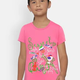 SINI MINI Girls Pink Printed Round Neck T-shirt-image-36