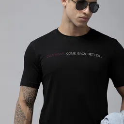 Roadster Men Black Typography Printed Pure Cotton T-shirt-picture-20
