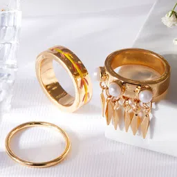 Rubans Voguish Women Set of 3 Gold Plated Rings-image-1